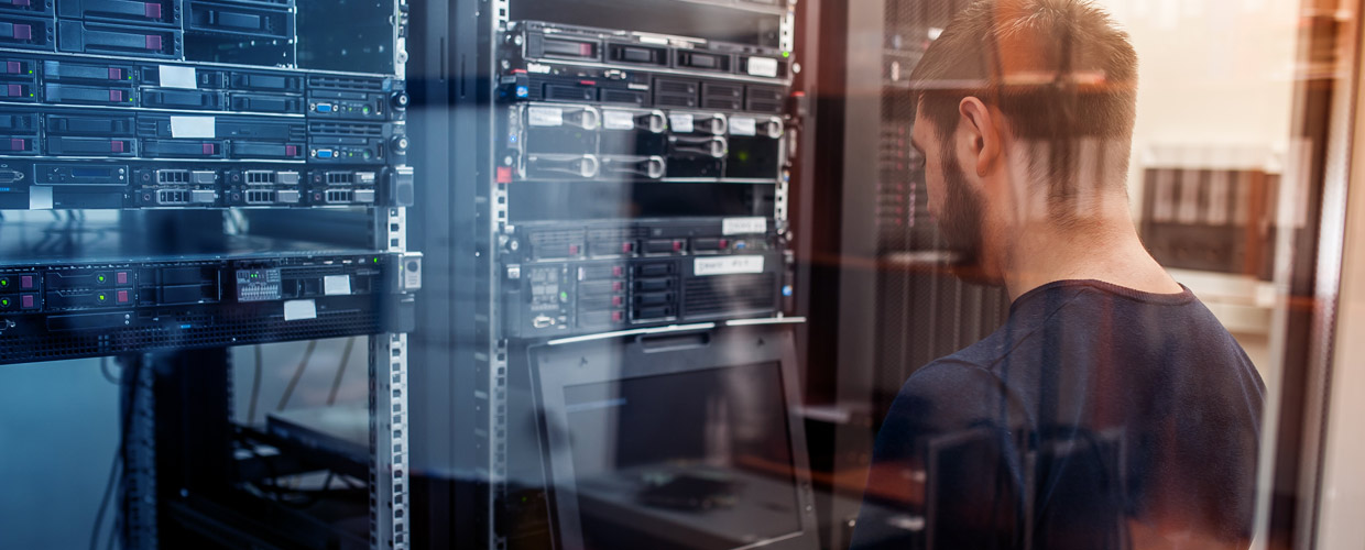 Remote hands working on a server rack