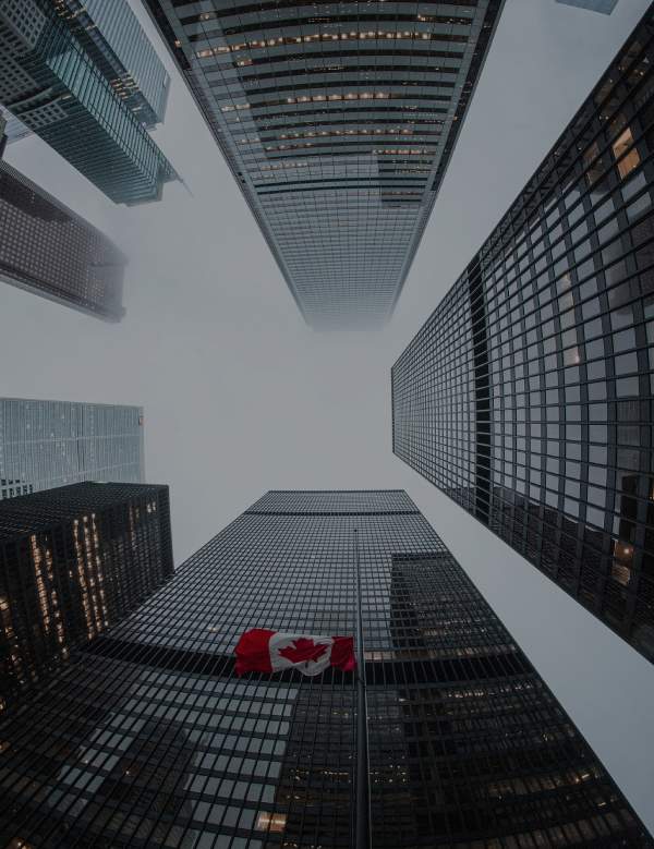 Upward view of Canadian skyscrapers for businesses