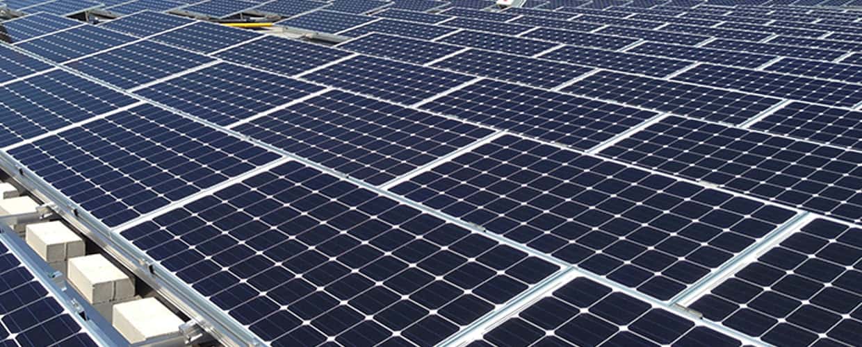 Rooftop solar panels on a green data center